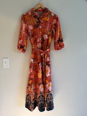 fig and flower Floral Midi Dress in Coral, Pink & Black medium